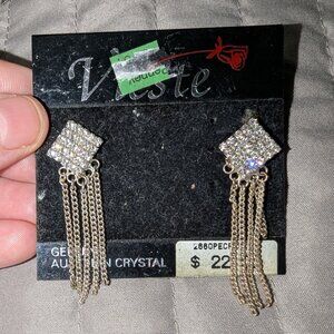 $1 with Bundle ~ Vintage Vieste Austrian Crystal Tassel Earrings 4584